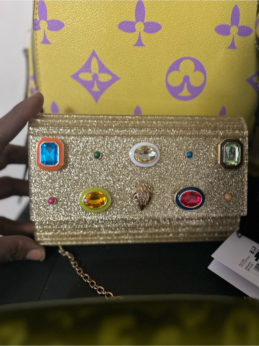 Kurt Geiger Gold Jewel-Embellished Evening Clutch - Designer Style